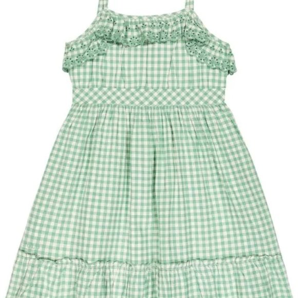 Ralph Lauren Faded MintGingham Cotton Madras Dress with Eyelet Trim NWT Size 7